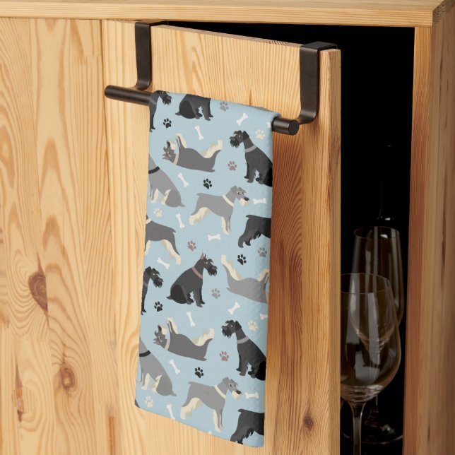 Schnauzer Paws and Bones Tea Towel (Thirds Fold)