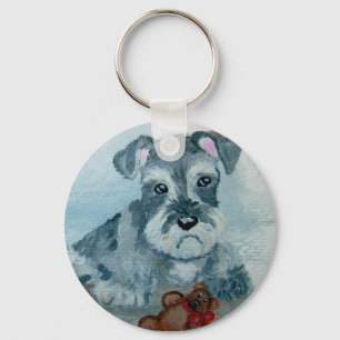 Schnauzer Pup with Teddy key chain