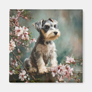 Schnauzer Puppy Among Spring Cherry Blossoms Magnet