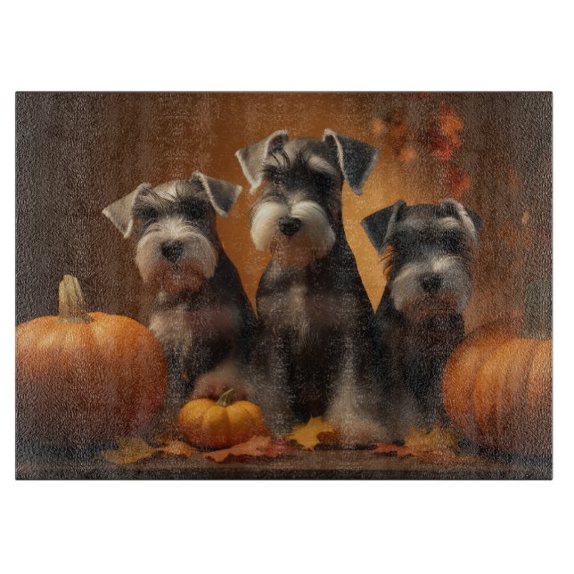 Schnauzer Puppy Autumn Delight Pumpkin  Cutting Board (Front)
