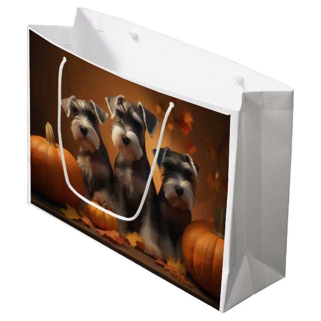 Schnauzer Puppy Autumn Delight Pumpkin  Large Gift Bag (Front Angled)