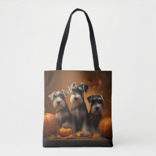 Schnauzer Puppy Autumn Delight Pumpkin Tote Bag