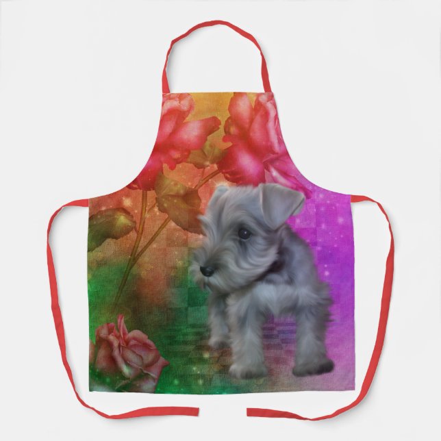 Schnauzer Puppy Dog Animal Art   Apron (Front)