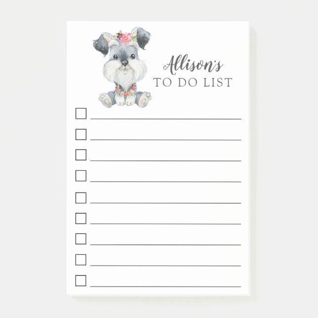 Schnauzer Puppy Dog Personalized To Do List Post-it Notes (Front)