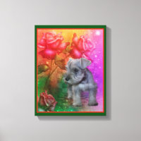 Schnauzer Puppy Fantasy Roses Dog Art