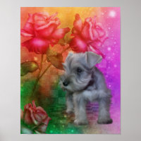 Schnauzer Puppy Fantasy Roses Dog Poster