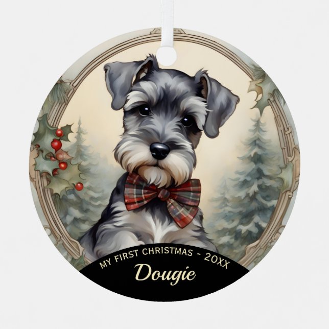 Schnauzer Puppy's First Christmas Ornament (Front)