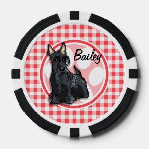 Schnauzer; Red and White Gingham Poker Chips