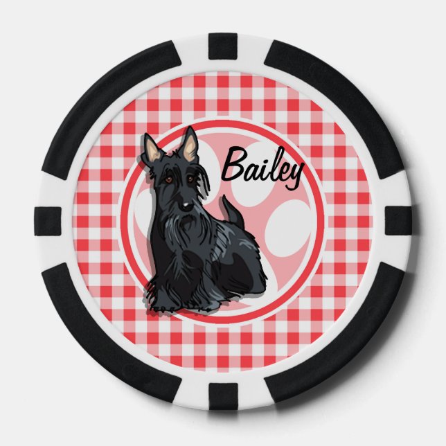 Schnauzer; Red and White Gingham Poker Chips (Front)