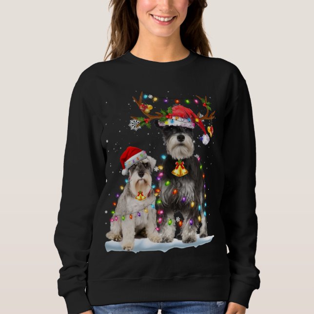 Schnauzer Reindeer Santa Hat Xmas Lights Christmas Sweatshirt (Front)