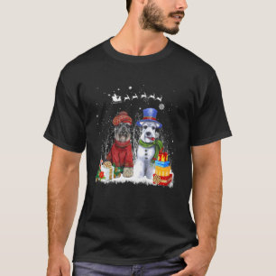 Schnauzer Reindeer Santa Hat Xmas Lights Christmas T-Shirt