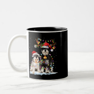 Schnauzer Reindeer Santa Hat Xmas Lights Christmas Two-Tone Coffee Mug