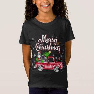 Schnauzer Retriever Rides Red Truck Christmas Paja T-Shirt