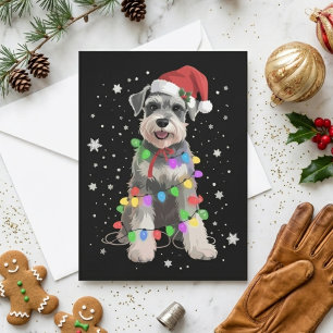 Schnauzer Santa Hat Christmas Lights Holiday Dog Card