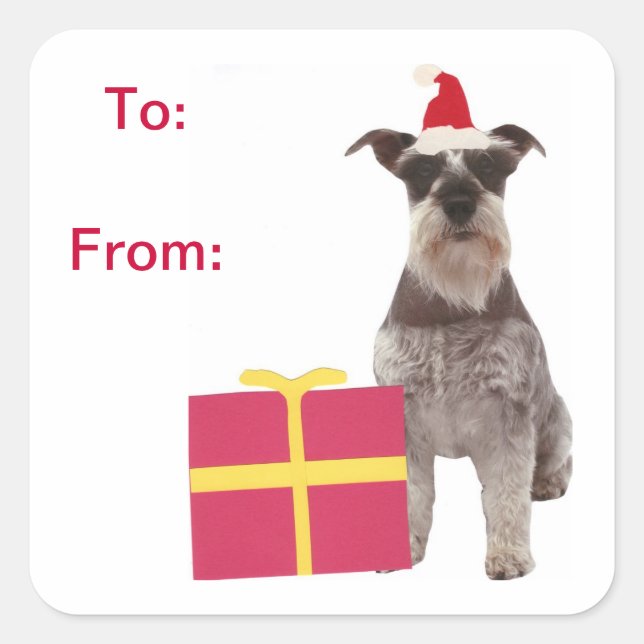 Schnauzer Santa Hat Gift Tags Sticker (Front)