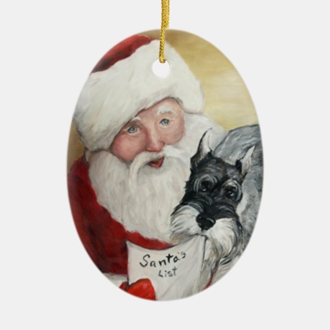 Schnauzer &Santa's List Dog Art Christmas Ornament (Front)