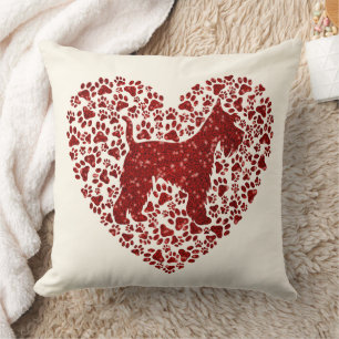 Schnauzer Silhouette Heart Paws Print - Dog Lover Cushion