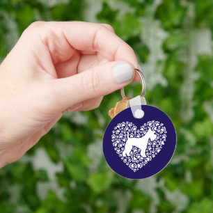 Schnauzer Silhouette Heart Paws Print - Dog Lover Key Ring
