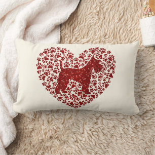 Schnauzer Silhouette Heart Paws Print - Dog Lover Lumbar Cushion