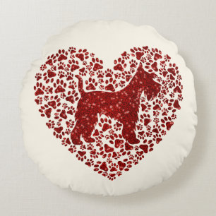 Schnauzer Silhouette Heart Paws Print - Dog Lover Round Cushion