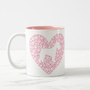 Schnauzer Silhouette Heart Paws Print - Dog Lover Two-Tone Coffee Mug