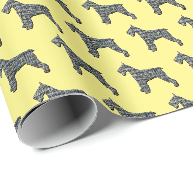 Schnauzer Silhouette Yellow & Black Grid Wrapping  Paper (Roll Corner)