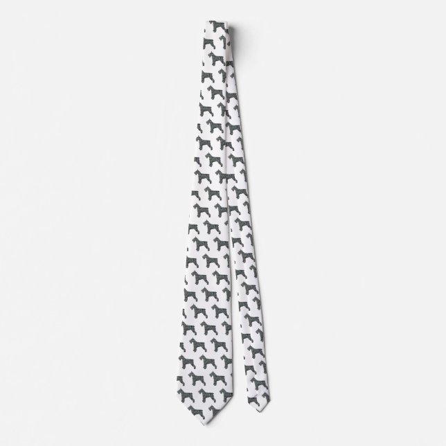 Schnauzer Silhouette Yellow & Blk Grid White Tie (Front)