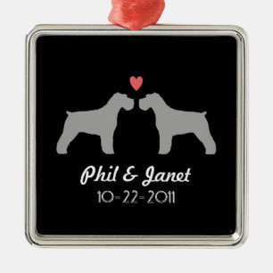 Schnauzer Silhouettes Love Dogs Newlywed Custom Metal Tree Decoration