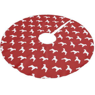 Schnauzer Silhouettes Pattern Red Brushed Polyester Tree Skirt