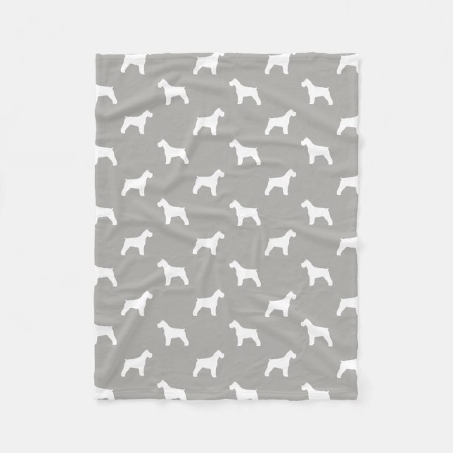 Schnauzer Silhouettes Pattern White and Grey Fleece Blanket (Front)