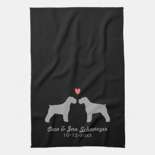 Schnauzer Silhouettes with Heart and Text Tea Towel