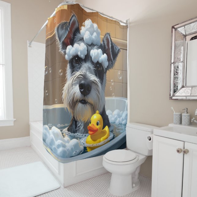 Schnauzer Sloppy Sleepy Cute Funny  Shower Curtain (In Situ)