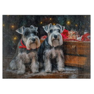 Schnauzer Snowy Sleigh Christmas Decor Cutting Board