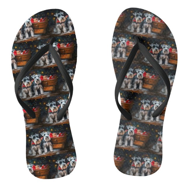 Schnauzer Snowy Sleigh Christmas Decor  Jandals (Footbed)