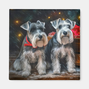 Schnauzer Snowy Sleigh Christmas Decor Magnet