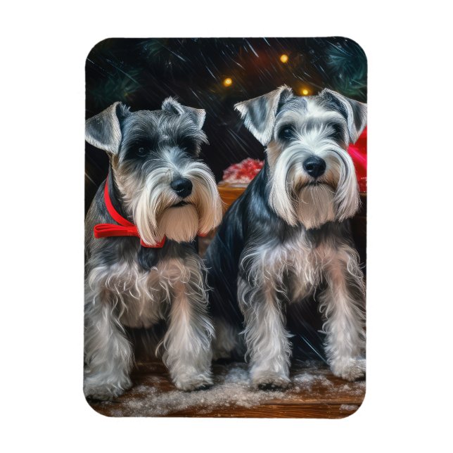 Schnauzer Snowy Sleigh Christmas Decor  Magnet (Vertical)