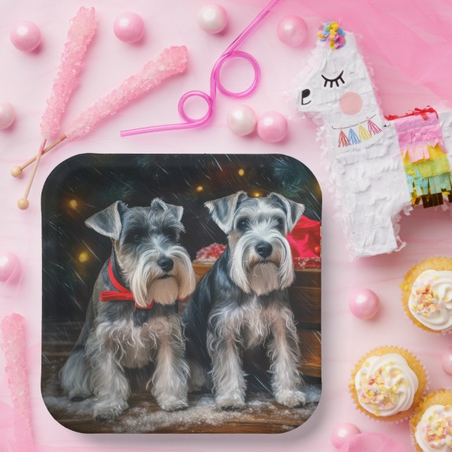 Schnauzer Snowy Sleigh Christmas Decor  Paper Plate (Party)