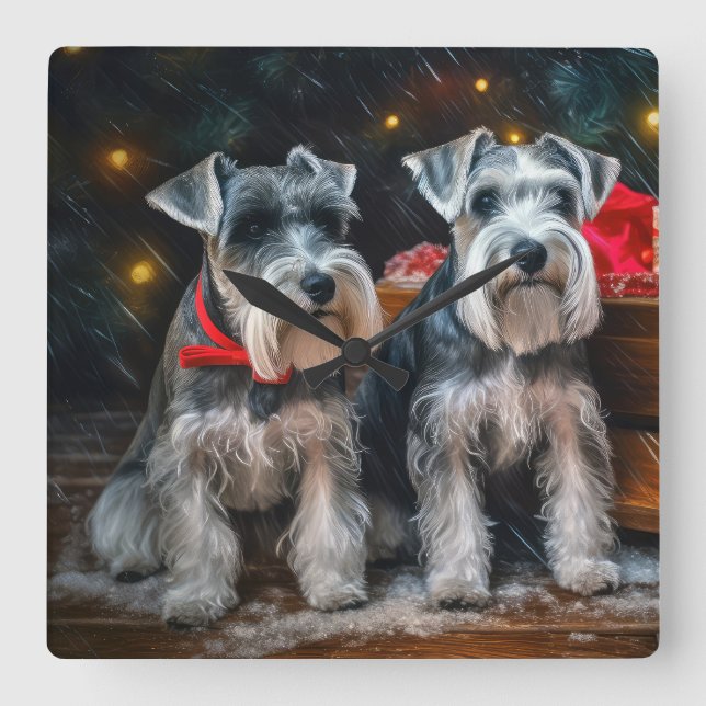 Schnauzer Snowy Sleigh Christmas Decor  Square Wall Clock (Front)