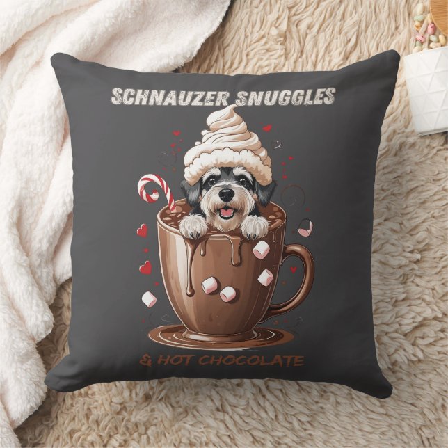 Schnauzer Snuggles & Hot Chocolate Cushion (Blanket)