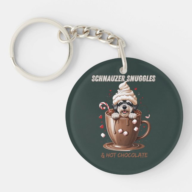 Schnauzer Snuggles & Hot Chocolate Key Ring (Front)