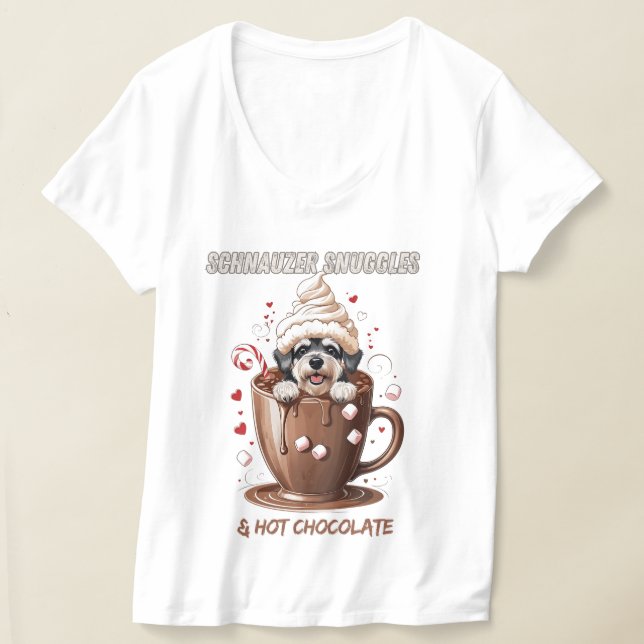 Schnauzer Snuggles & Hot Chocolate T-Shirt (Laydown)