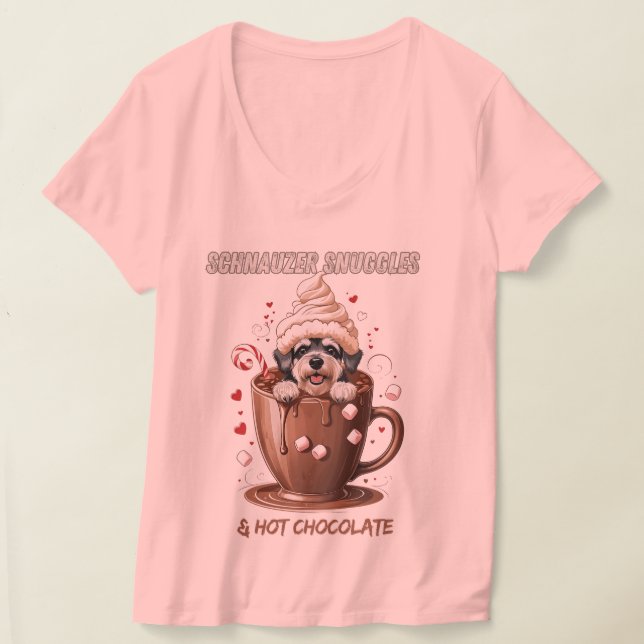 Schnauzer Snuggles & Hot Chocolate T-Shirt (Laydown)