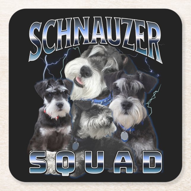 Schnauzer Squad - Bootleg Rap Style Square Paper Coaster (Front)