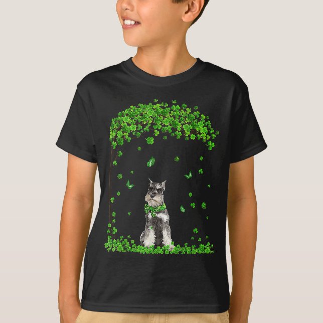 Schnauzer St Patricks Day Lover Irish Shamrock Dog T-Shirt (Front)