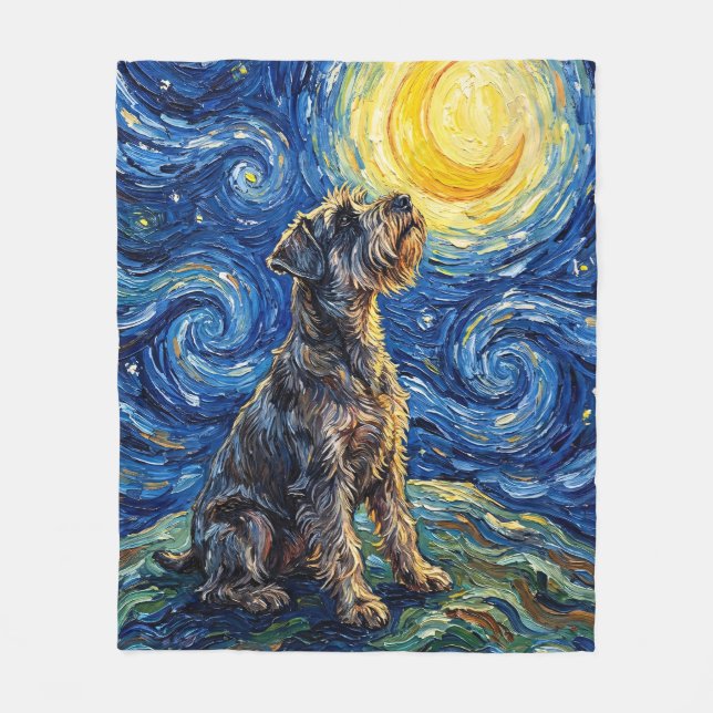 Schnauzer Starry Night Painting Fleece Blanket (Front)
