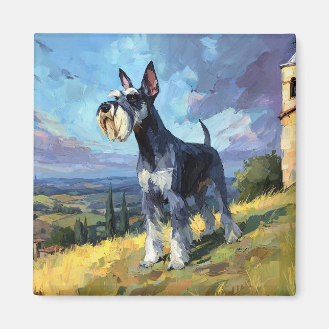 Schnauzer Sunlit Countryside Landscape Art Magnet (Front)