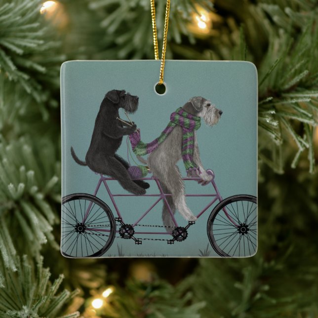 Schnauzer Tandem Ceramic Ornament (Tree)