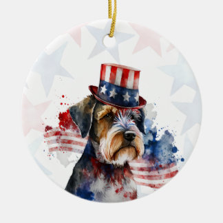 Schnauzer terrier Dog, 4th of july Personalized Ceramic Tree Decoration