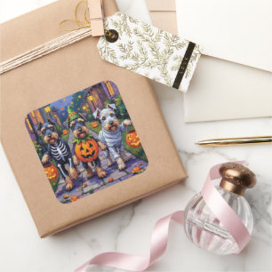 Schnauzer Trick-or-Treating in Halloween Costumes Square Sticker