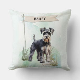 Schnauzer Watercolor Personalised Dog Cushion